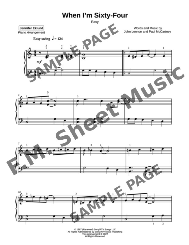 When i m sixty four easy piano by the beatles f m sheet music